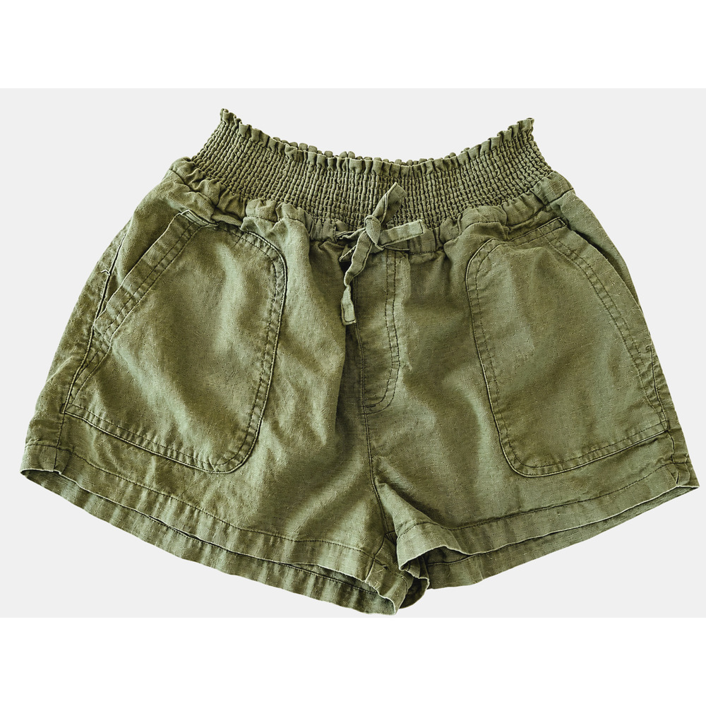 Love Tree Womens M Olive Linen Blend Shorts Smocked Waist Casual Summer Resort